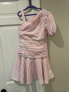 Habitual Pink & White One-Shoulder Striped Dress